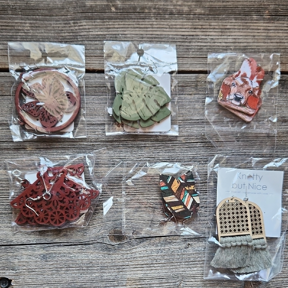Bundle Lot‎ Large Wood Boho Southwestern Earrings